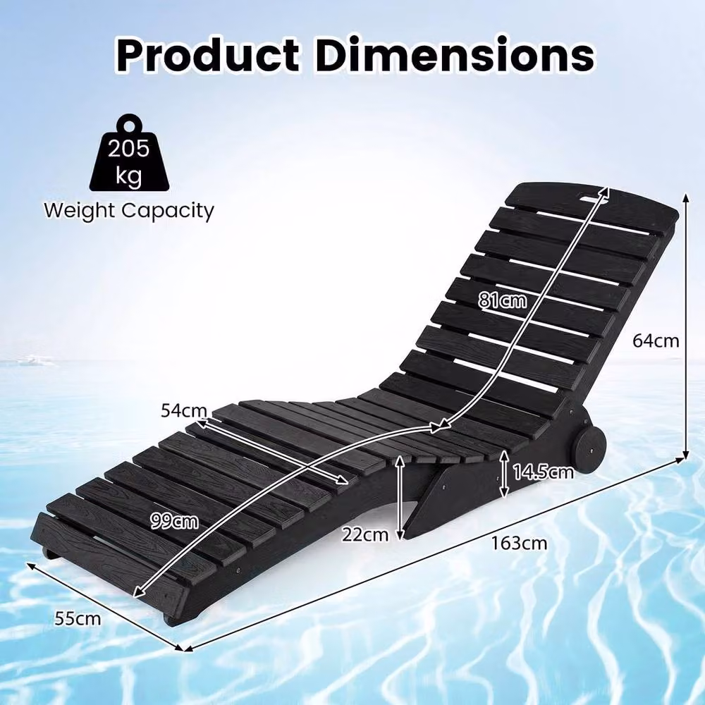 KORVIXA Ergonomic Pool Chaise Lounger with Wheels in Black – 2