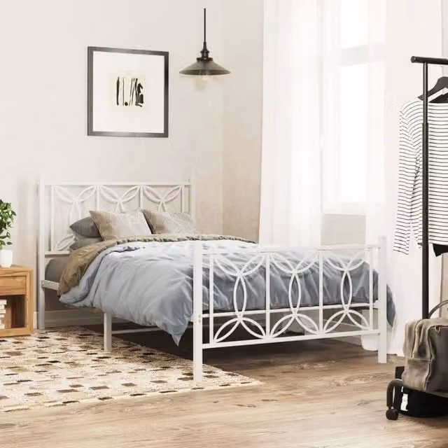 Berkfield Home Metal Bed Frame with Footboard in White, W/D/H: 100 x 200 cm – 1