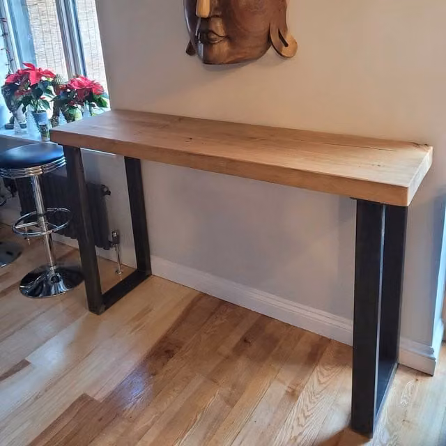 TRL Handmade Furniture Rustic Brown Oiled Wood Slimline Rectangular Table