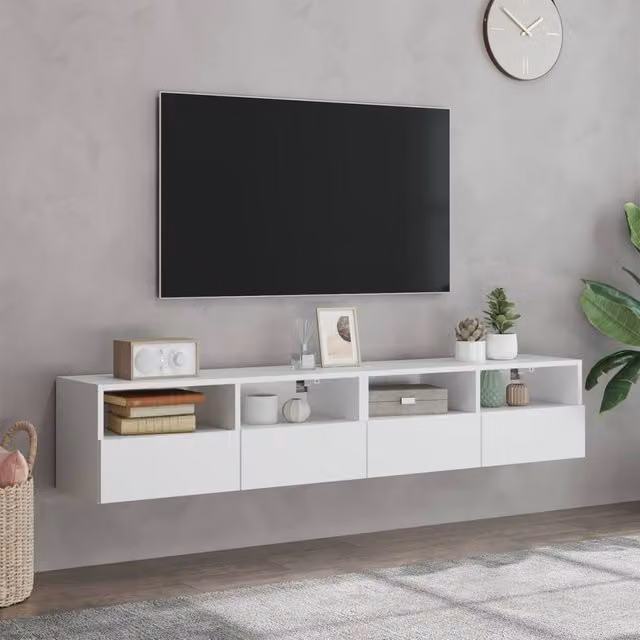 Berkfield Home Set of 2 Modern White TV Wall Cabinets in Matt Engineered Wood W/D/H: 80 x 30 x 30 cm