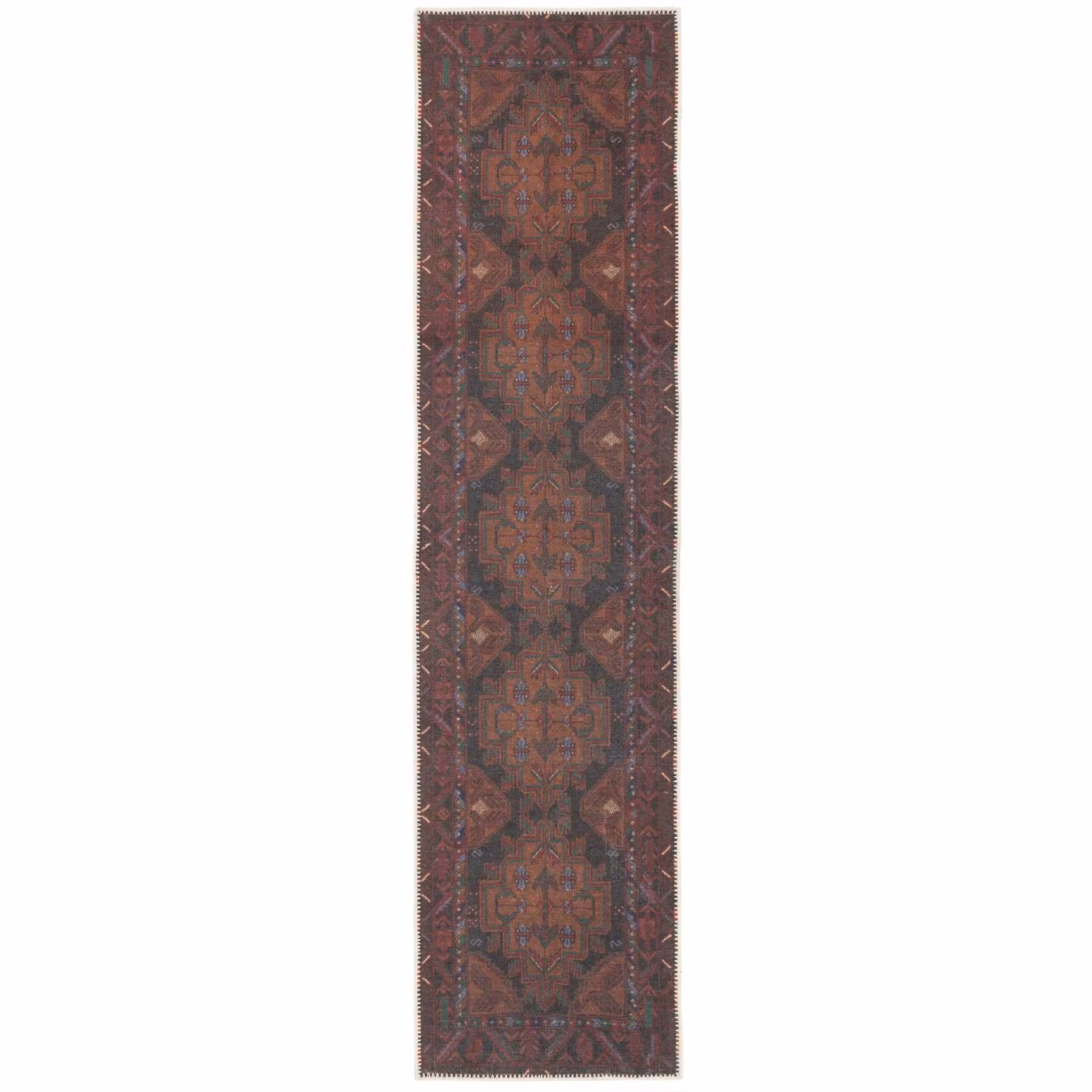 Kukoon Red Distressed Tribal Geometric Non-Slip Washable Low Pile Rug, W: 200 cm, D: 290 cm – 4