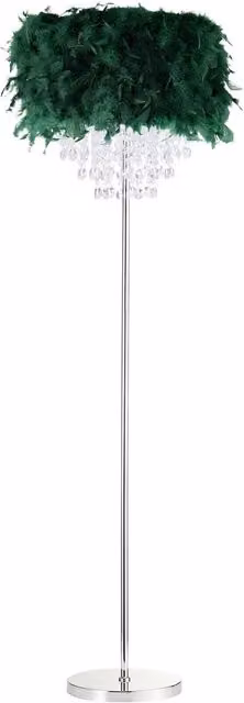Happy Homewares Modern Feather Floor Lamp with Green Waterfall Acrylic Droplets and Chrome Finish, H 145 cm x W 40 cm x D 40 cm – 1