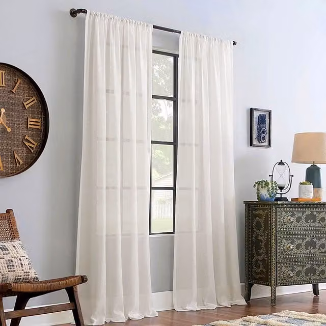 Livingandhome Pair of Plain White Polyester Sheer Fabric Curtains