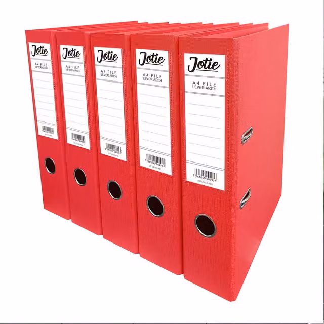 Jotie Red A4 Lever Arch Files, Pack of 5