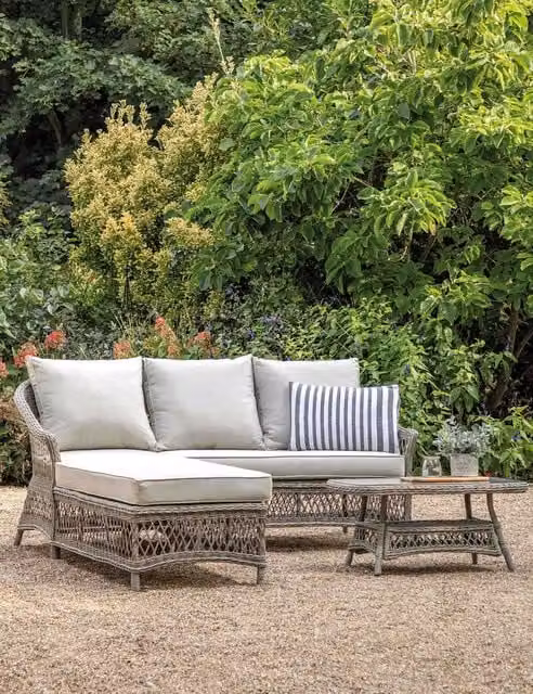 Gallery Direct Menton Grey L-Shape Polyrattan Lounge Set with Outdoor Sofas, Coffee Table and Cushions