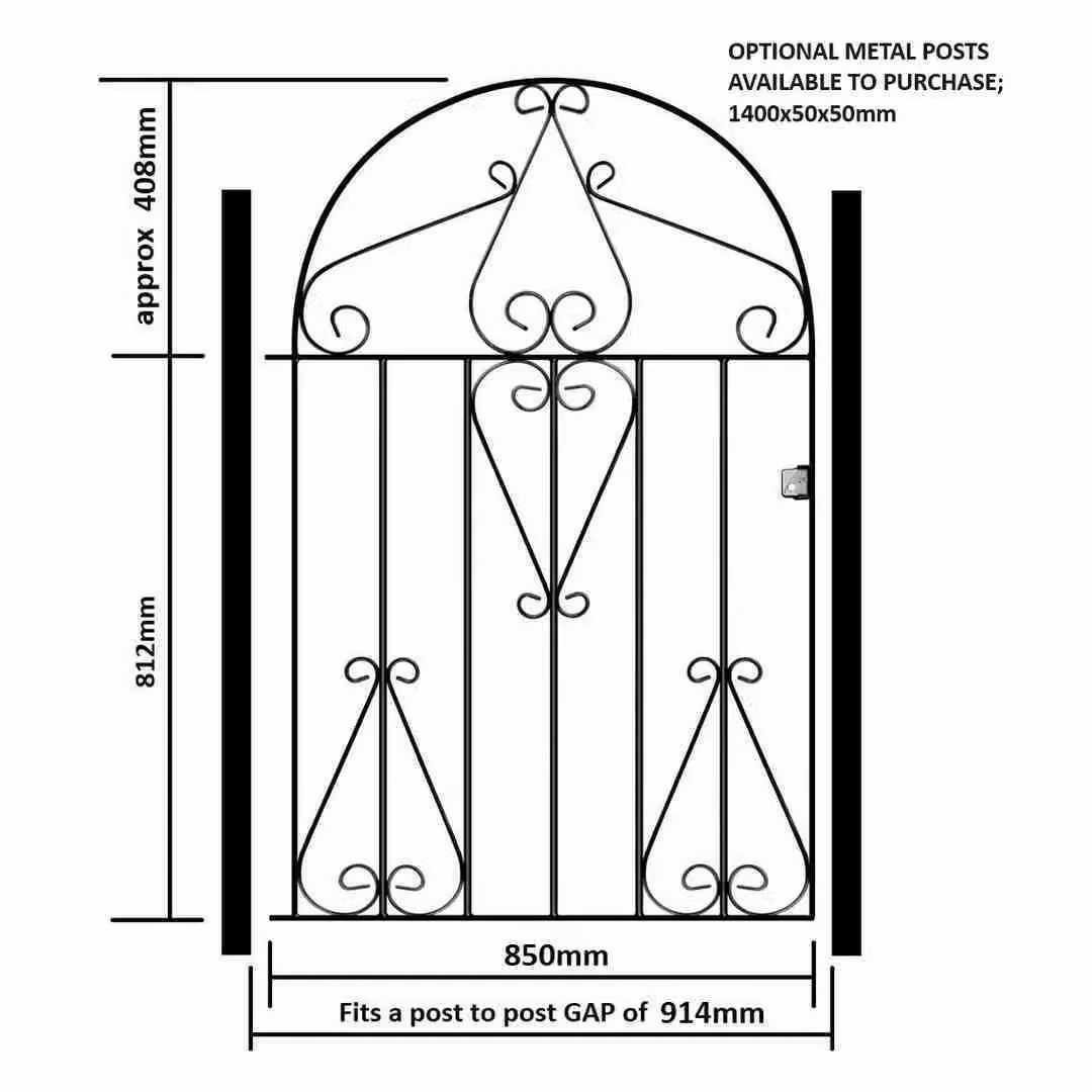 Burbage Iron Craft Classic Scroll Low Bow Top Single Gate in Black, Fits Gap W: 91.4 cm, H: 121.9 cm – 2