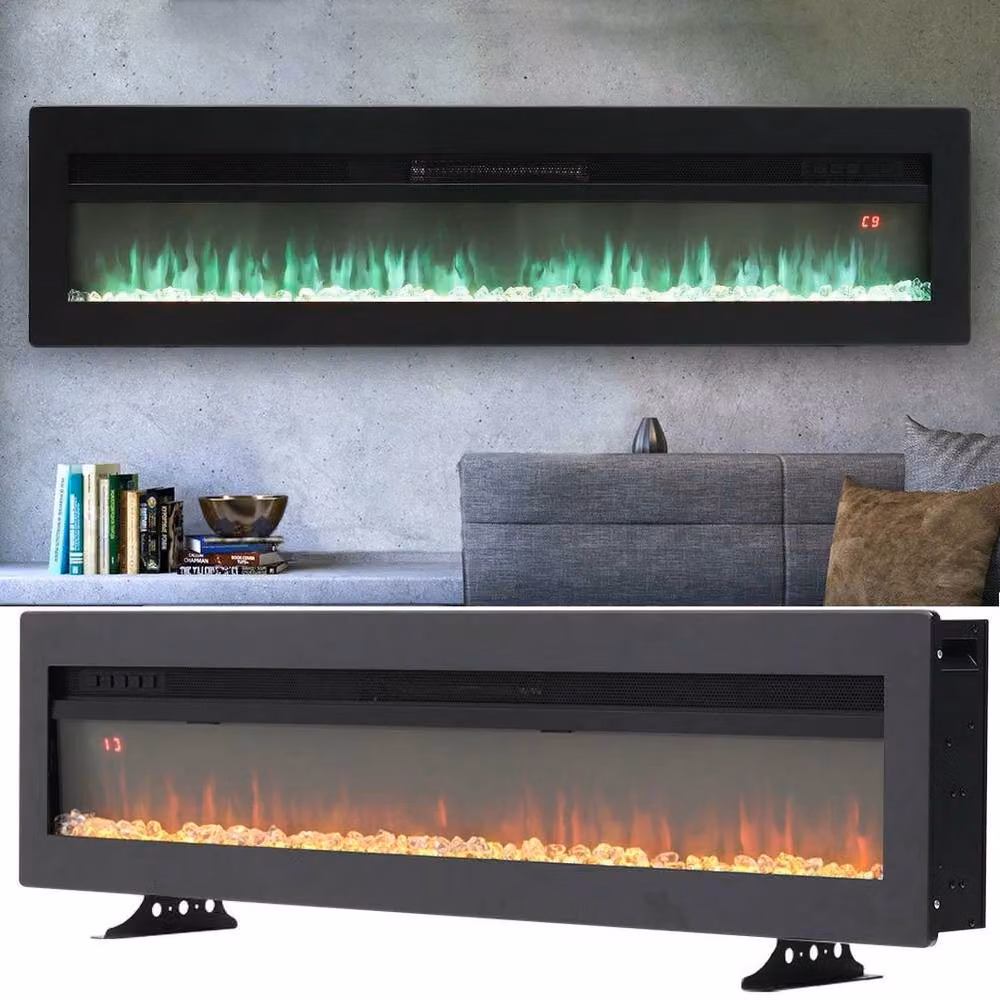PAWNORA Black LED Electric Fireplace Media Wall Heater with Glass Detail – 5