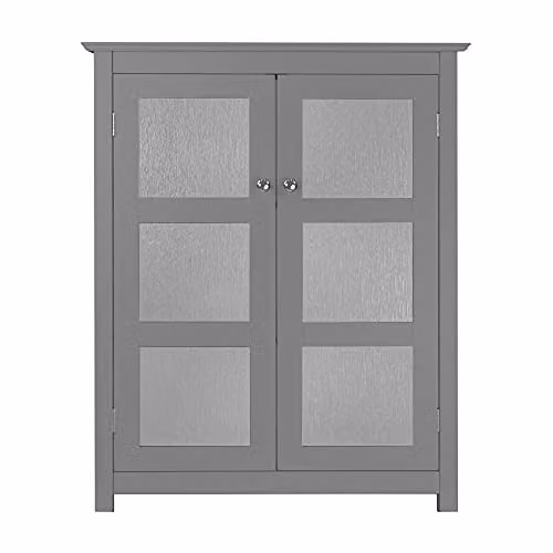 Teamson Home Connor Free Standing Bathroom Cabinet with 2 Glass Doors, Grey, H 86.4 x W 34.9 x D 17.0 cm – 1