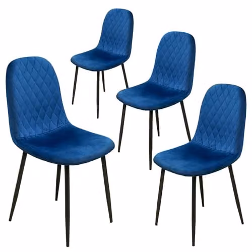 Alivio Set of 4 Blue Velvet Dining Chairs with Ergonomic Curved Backrests and Metal Legs – 1