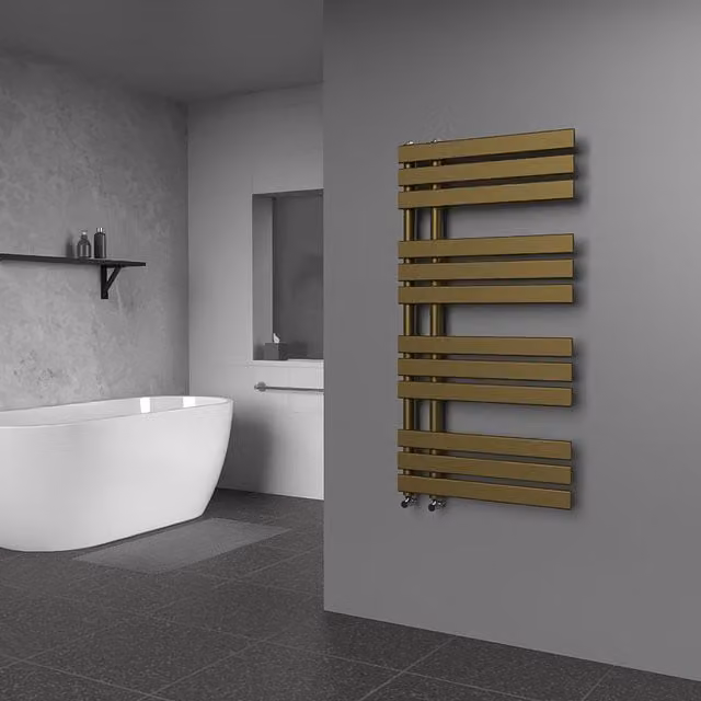 Lux Heat Open Flat Coloured Towel Radiator in Antique Brass, H 118 cm x W 60 cm