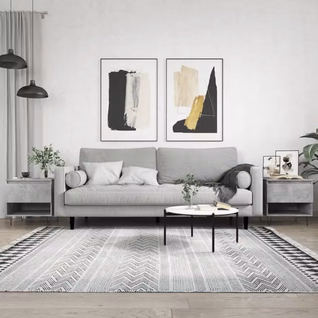 Berkfield Home Set of 2 Modern Nested Coffee Tables in Concrete Grey, W/D/H: 50 x 46 x 50 cm