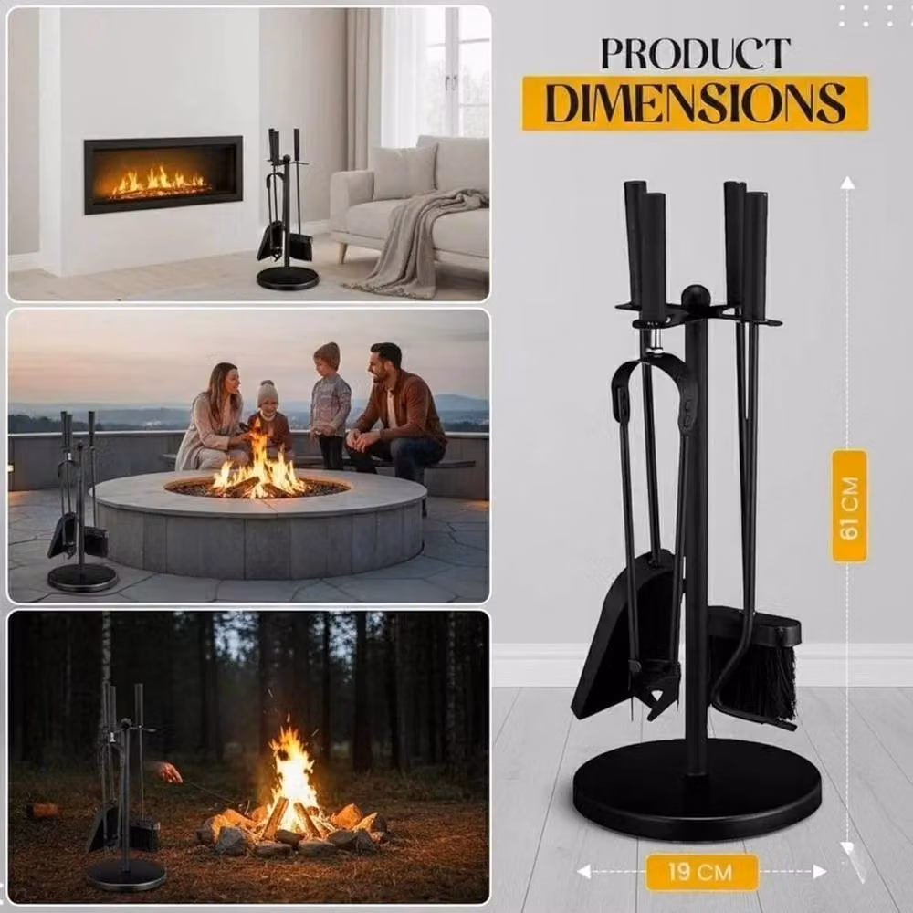 VOGREX Black Coal Scuttle and 5-Piece Fireside Tool Set – 4