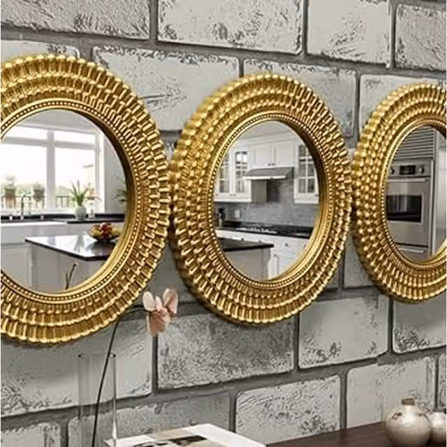 DEENZ Moroccan Style Round Wall Mirror in Gold Metallic, Diameter: 25.5 cm