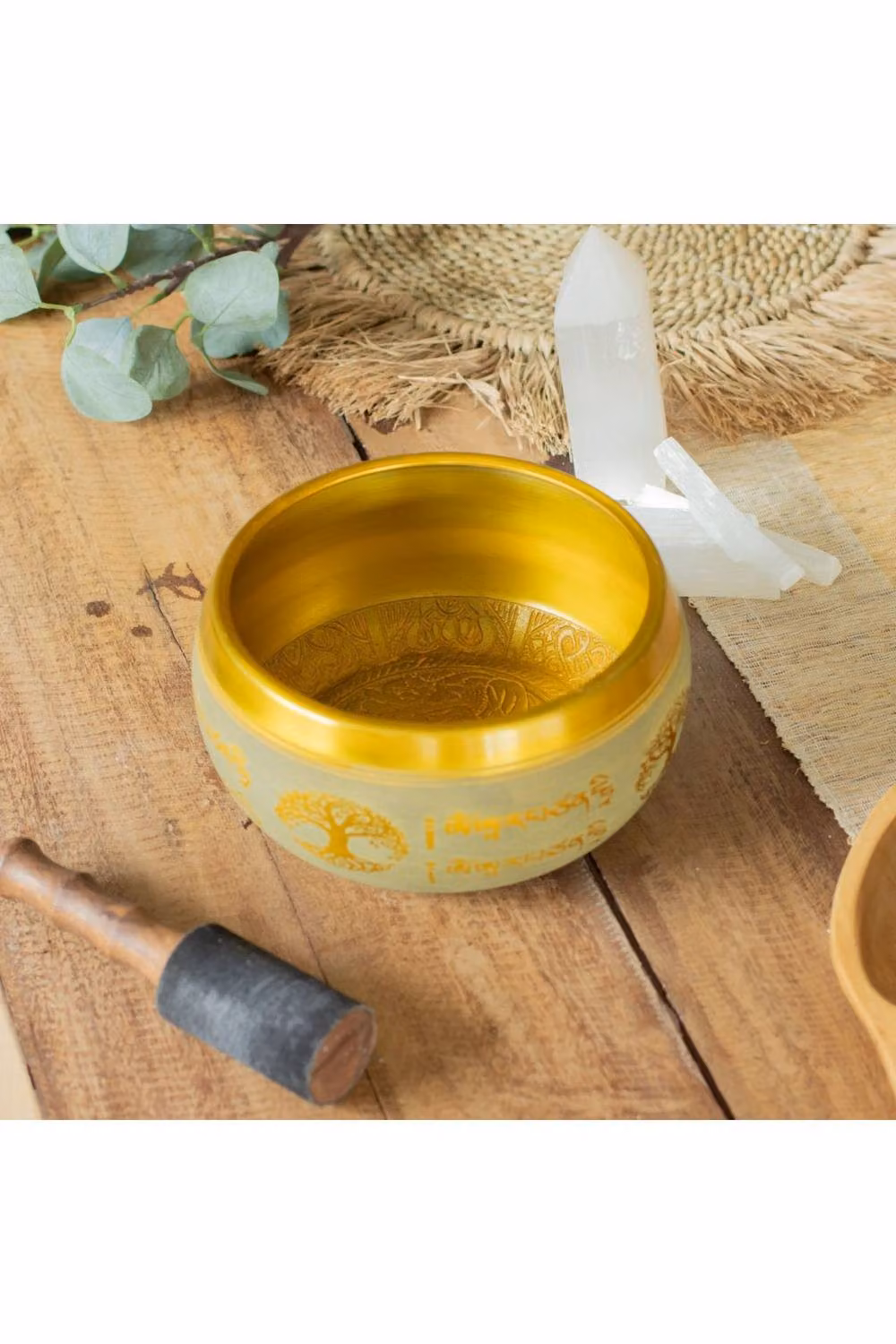 KDMD Gold Copper and Aluminium Singing Bowl with Tree of Life Design, Diameter: 19 cm – 2