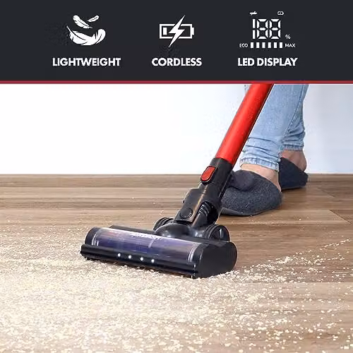 Ewbank AIRDASH1 2-in-1 Cordless Stick Vacuum Cleaner with HEPA Filter and LED Headlight in Red or Black – 10