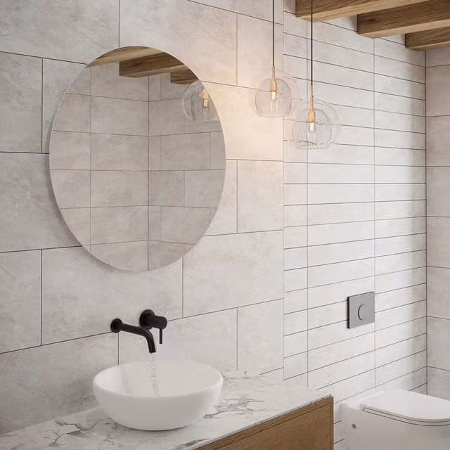 Johnson Tiles Arlo Satin Rectified Stone Look Ceramic Wall Tile Sample - Flint Grey