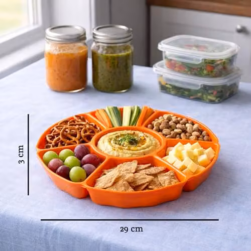 Orsina Six Section Snack and Dip Dish in Orange Plastic – 2