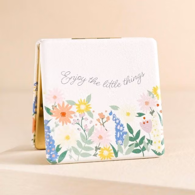 Lisa Angel Women's Enjoy the Little Things Floral Compact Mirror in White and Multicolour
