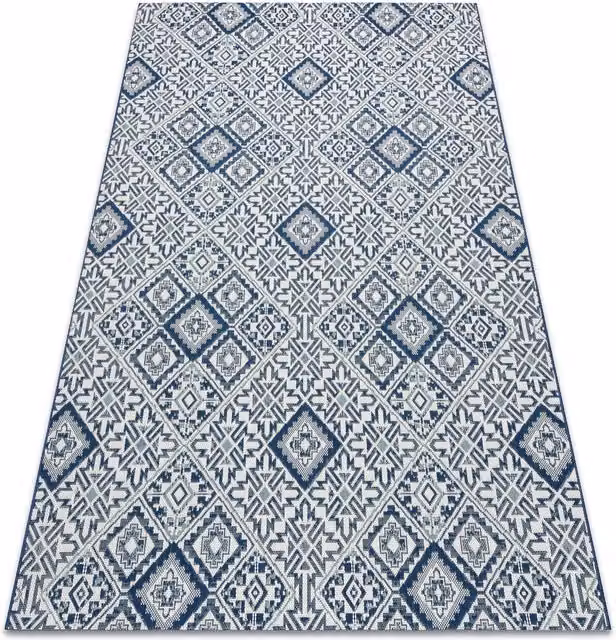 RugsX Blue Geometric Ethnic Flat Weave Polypropylene Rug, W: 80 cm, L: 150 cm – 1