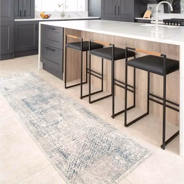 The Rug House Blue Abstract Modern Geometric Living Area Rug, W: 240 cm, D: 70 cm