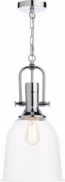 Dar NOL0108 Suspended Dimmable Dome Pendant Light in Chrome and Transparent Glass