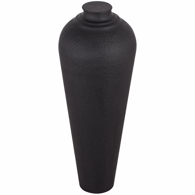Love Lace Modern Hammered Metal Vase with Lid in Matt Black