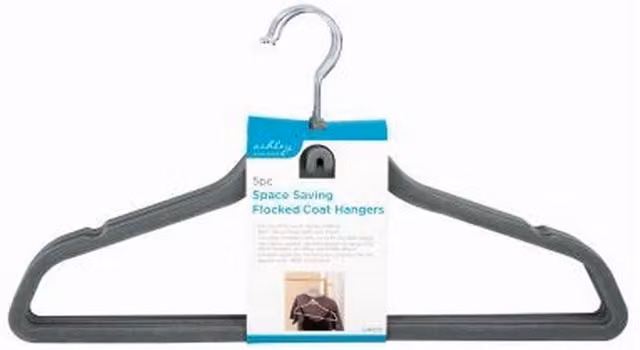 Ashley Velvet Flocked Coat Hangers, Grey, Pack of 5