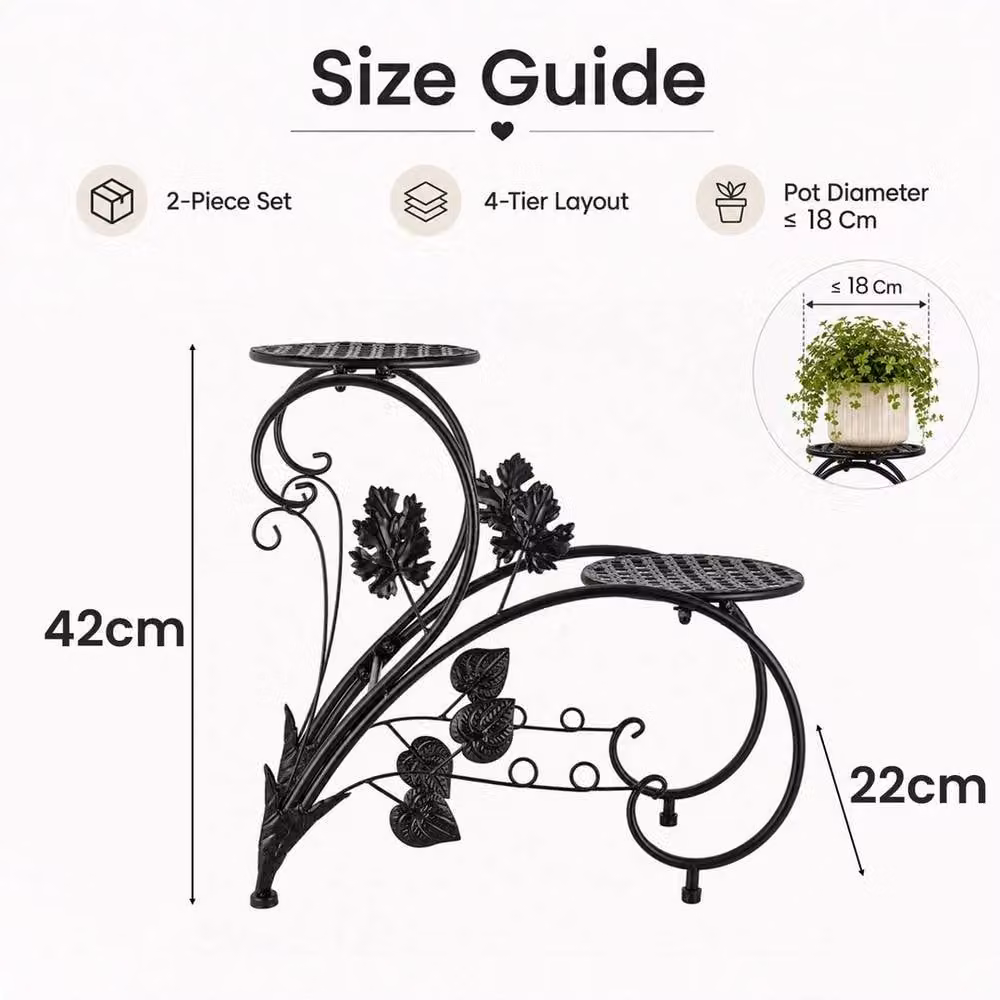 EONLION 2-Piece Metal Flower Pot Stand for Indoor and Outdoor Plants, Black – 2