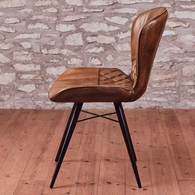 Elm Home And Garden Industrial Leather Dining Chair in Brown and Black