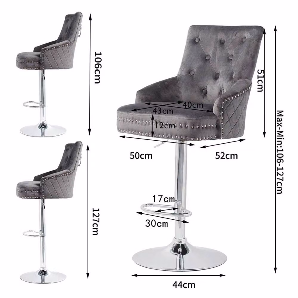 SPETLEK Grey Velvet Swivel Back Dining Chairs and Bar Stools with Armrests – 2