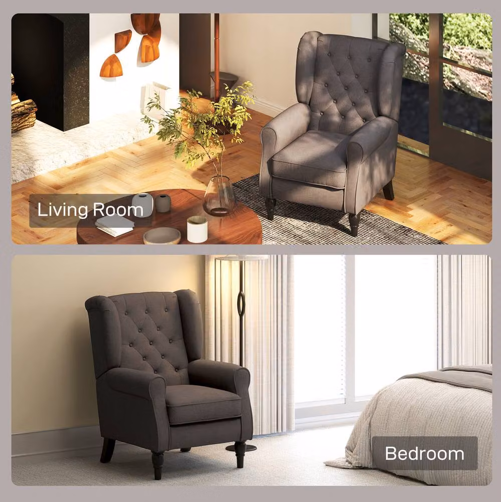 STILVORA Retro Wingback Chair with Brown Fabric Upholstery and Solid Wood Frame – 6