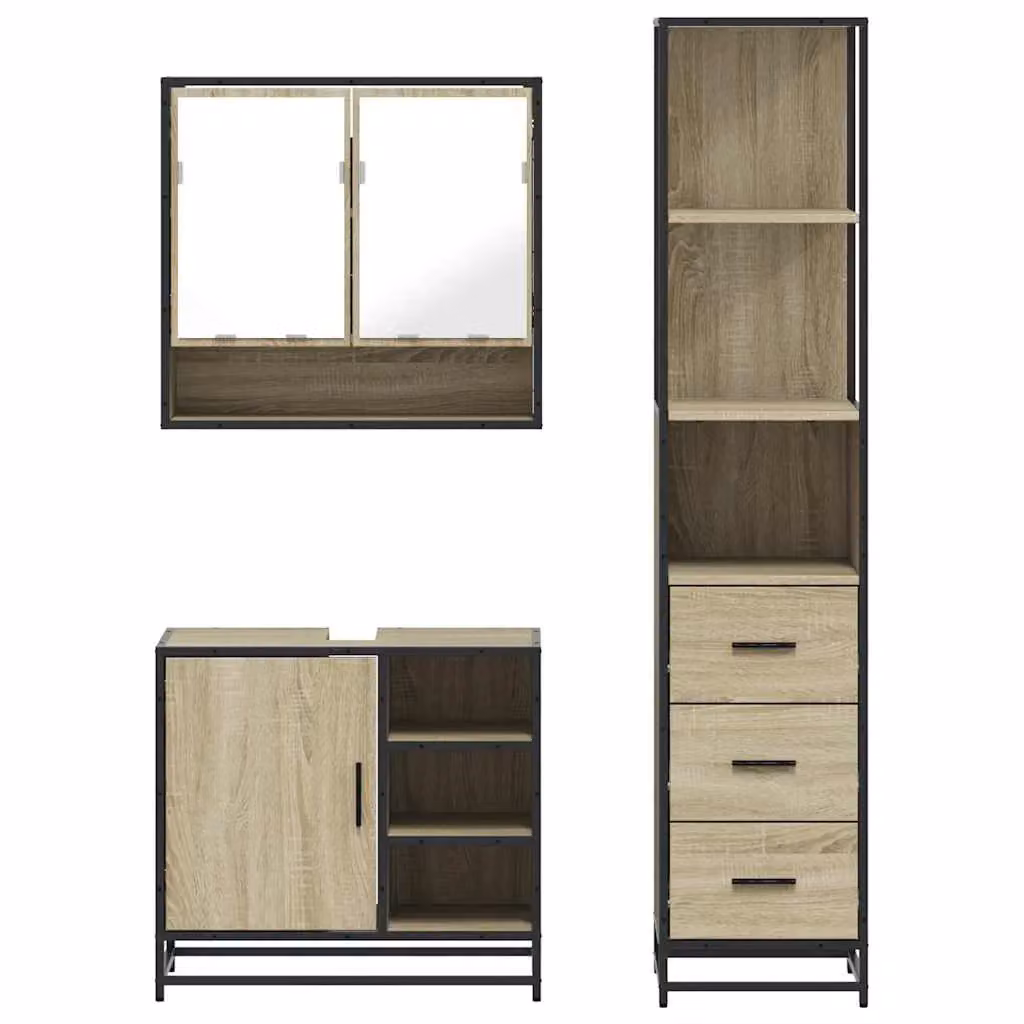 Berkfield Home 3 Piece Industrial Bathroom Furniture Set in Sonoma Oak Brown – 3