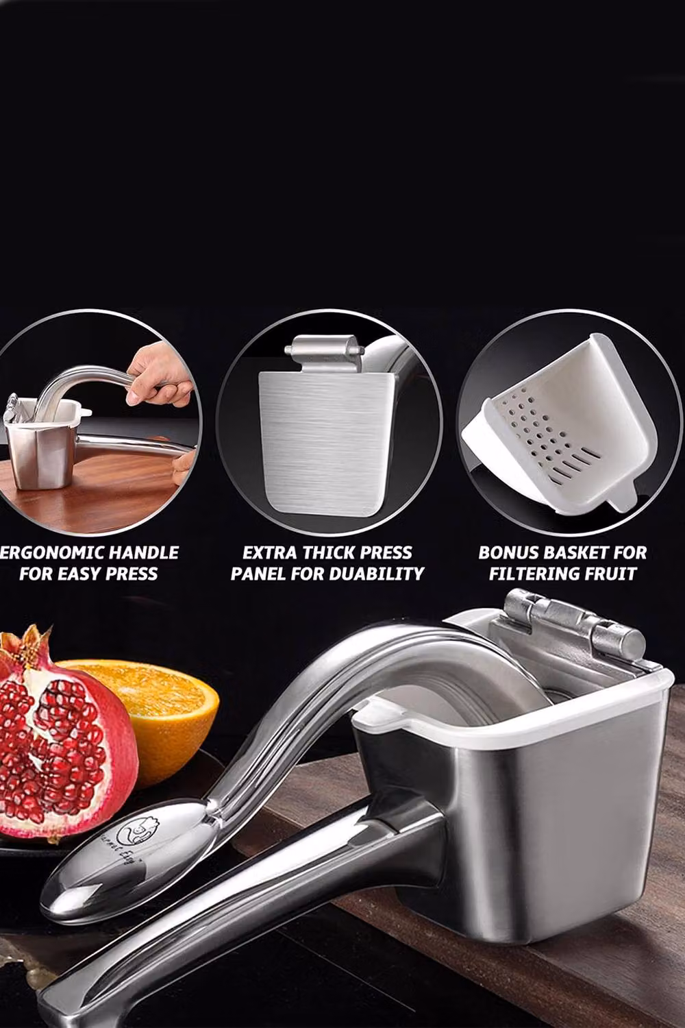 Gourmet Easy Stainless Steel Manual Citrus Press Juicer in Silver with Ergonomic Grip – 4