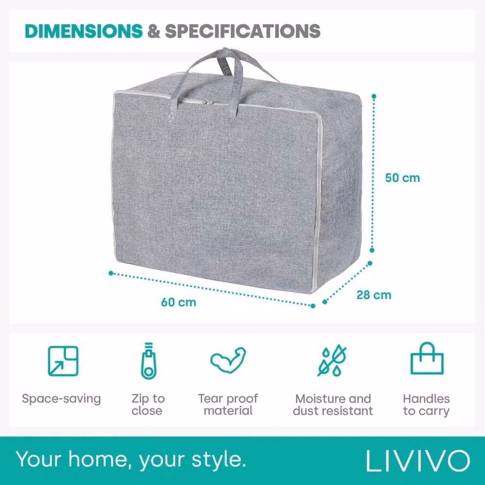 Kelvenix 2 Pack 75L Fabric Storage Bags for Clothes and Duvets in Grey – 2