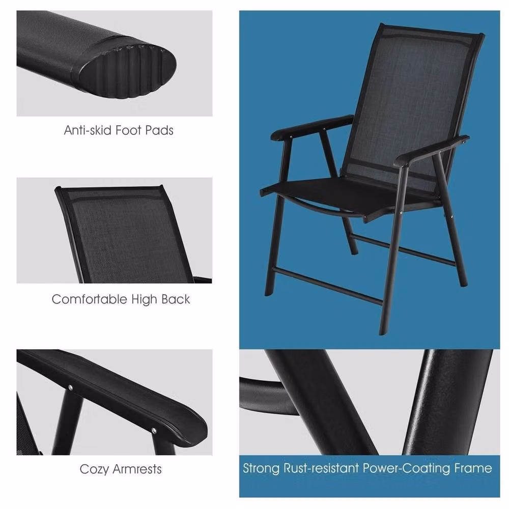 VOGREX 2 Pack Outdoor Folding Dining Armchairs in Black Metal – 3