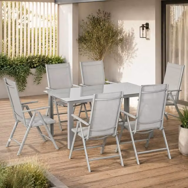 STILVORA Modern 6-Seater Dining Set with Reclining Chairs in Grey – 1