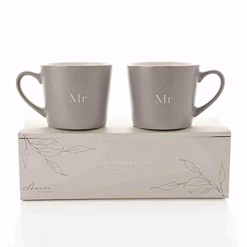 Mr & Mr Amore Set of 2 Grey Stoneware Mugs