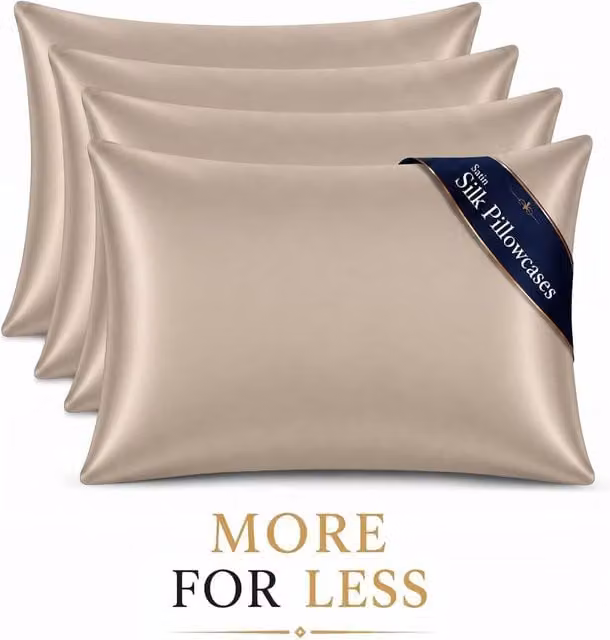 Pamposh Luxury Mako Satin Silk Pillow Cases, 4 Pack, Beige – 1
