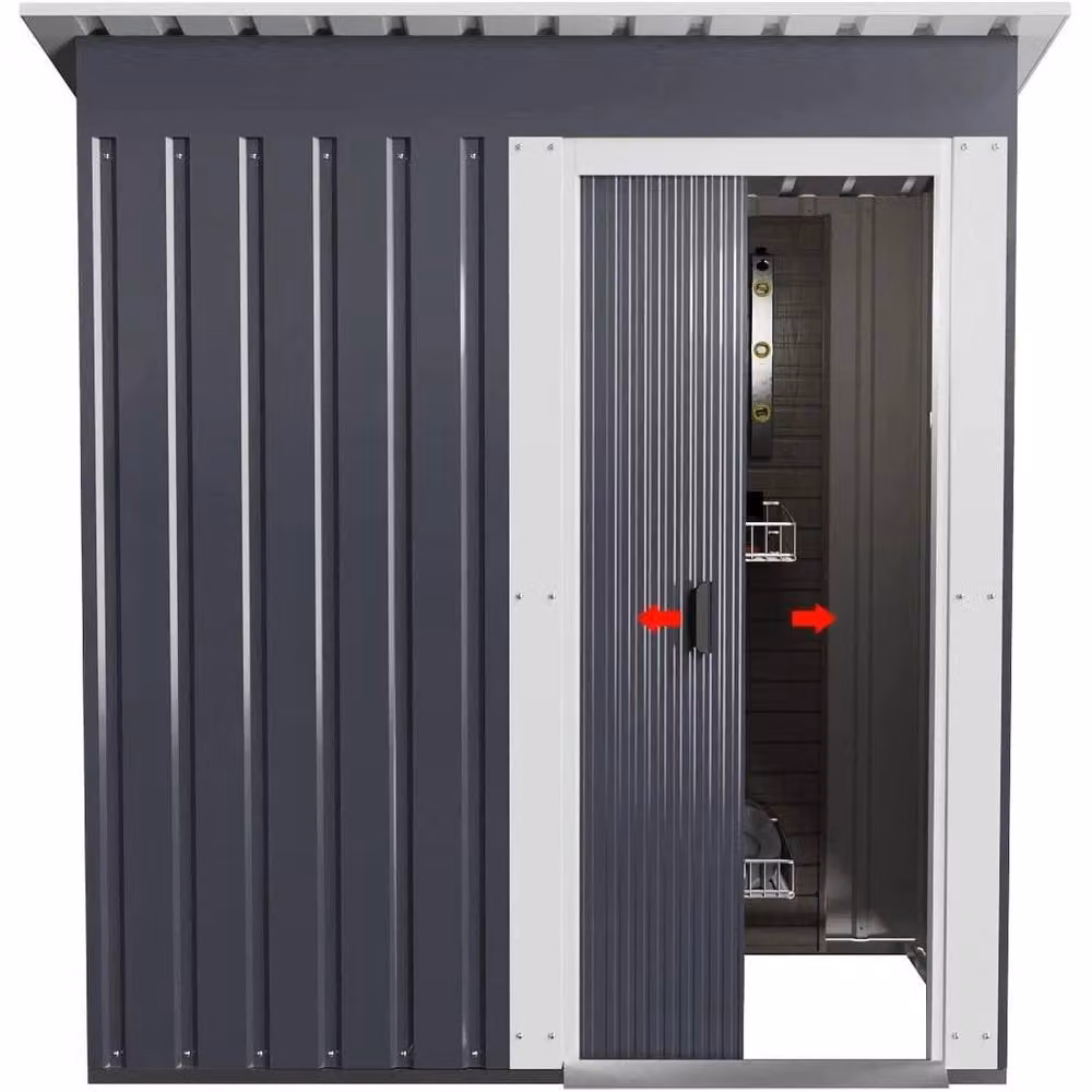 FLAVORA Grey Metal Garden Shed with Pent Roof and Double Doors W/D/H: 100 x 100 x 100 cm – 5