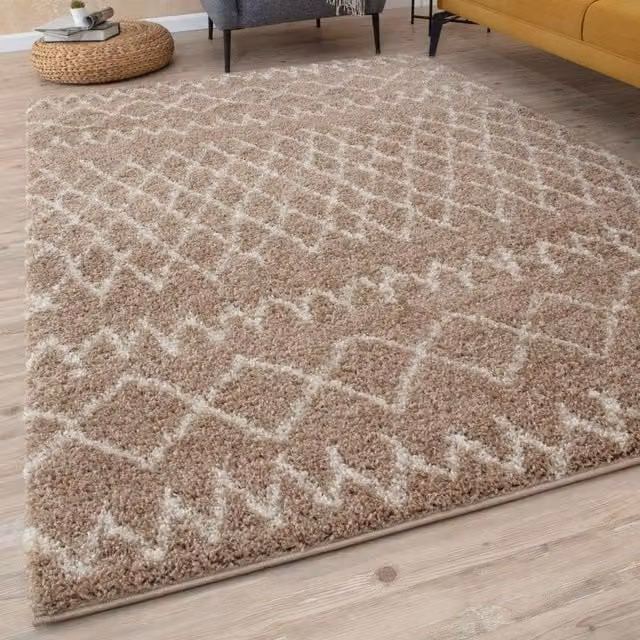 THE RUGS Soft Tangier Moroccan Shaggy Rug, Beige and Ivory, W: 200 cm, D: 290 cm
