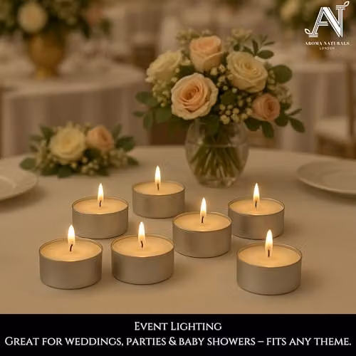 Aroma Naturals Unscented White Tealight Candles, Pack of 100, D3.72 x H2.5 cm – 5