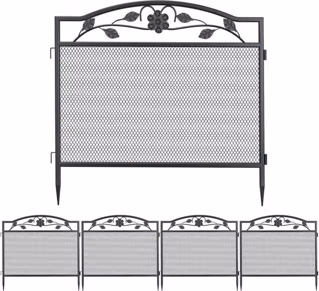 SPETLEK 5-Piece Heavy Duty Metal Garden Fence in Black, W/H: 80 x 80 cm