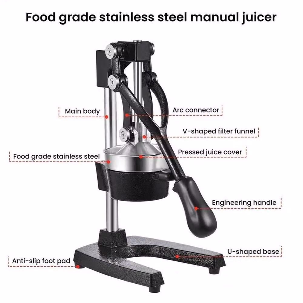 KORVIXA Manual Citrus Juicer and Fruit Hand Press with Ergonomic Grip in Black and Multicolour Cast Iron – 3