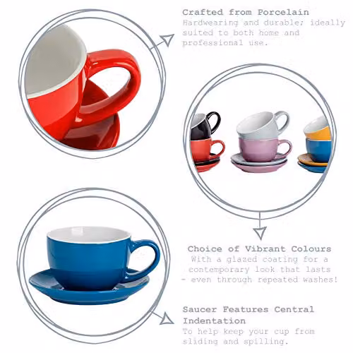 Argon Tableware Blue Stoneware Cappuccino Cup and Saucer Set, 250ml – 2