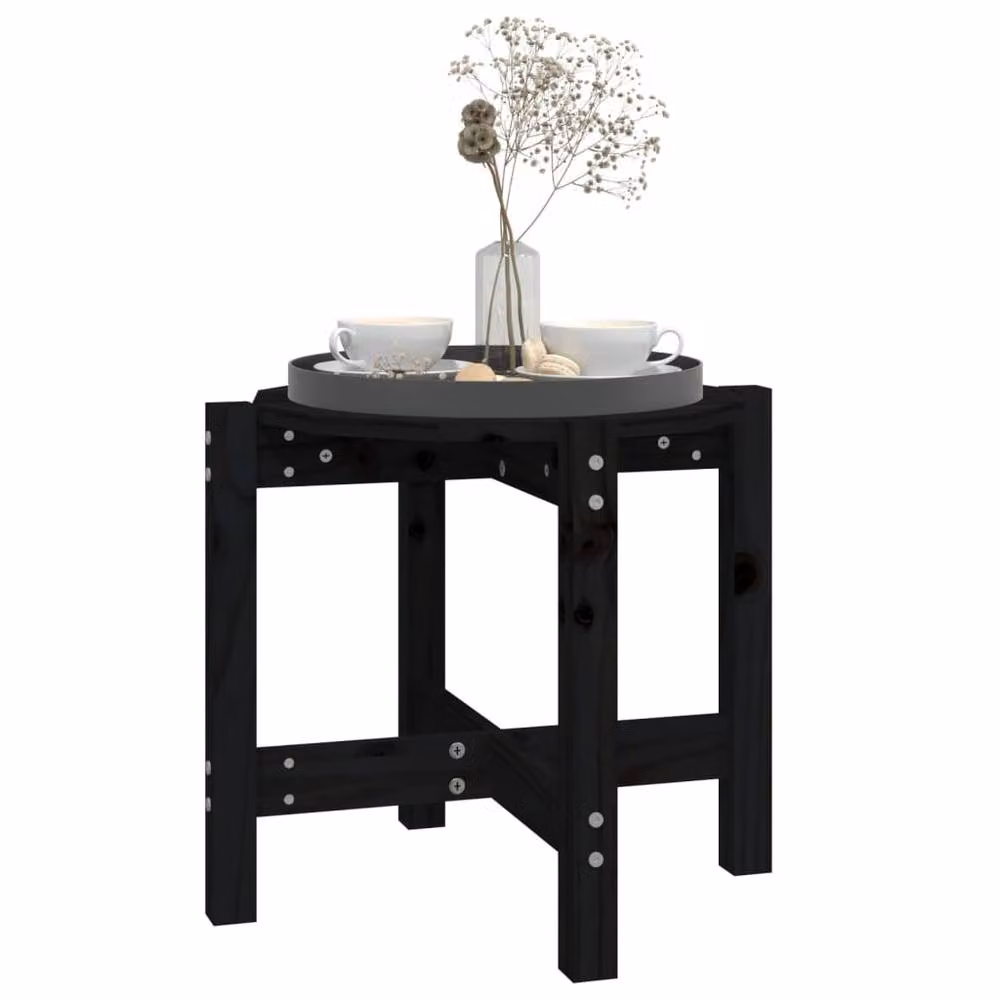 Berkfield Home Round Black Solid Pine Wood Coffee Table, W/D/H: 52.5 x 52.5 x 45 cm – 3