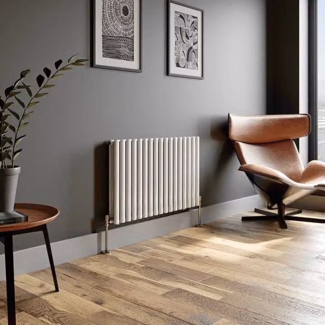 Temprazo Vertical Oval Tube Double Panel Designer Radiator in White, H: 180 cm, W: 48 cm
