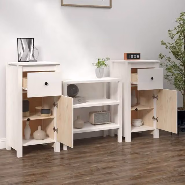 Berkfield Home Set of 2 White Solid Wood Pine Sideboards, W/D/H: 40 x 35 x 80 cm
