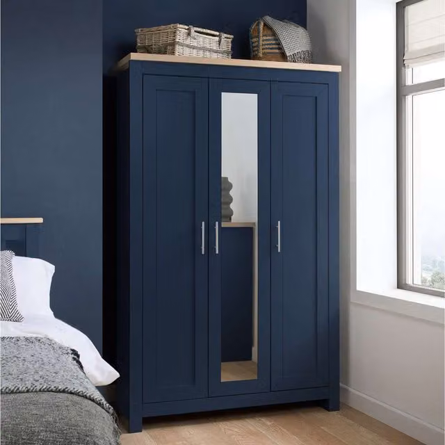 Birlea Highgate Three Door Wardrobe with Mirror in Navy Blue