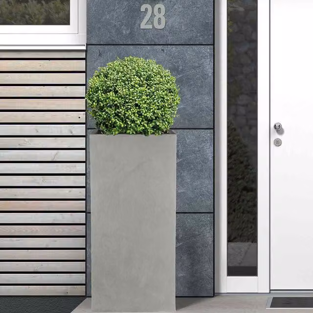 IDEALIST Tall Square Garden Planter in Grey Concrete and Ceramic