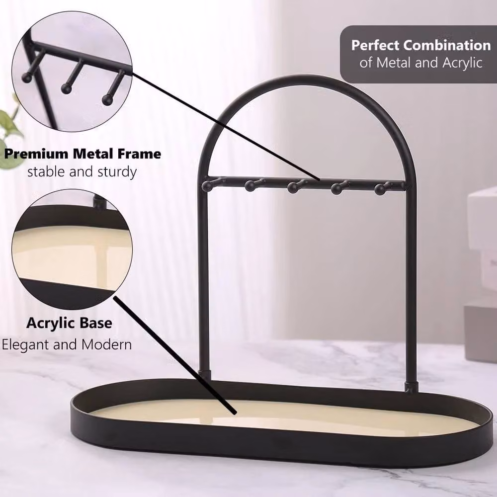 VOGREX Modern Oval Metal Key Holder and Entryway Tray in Black – 2